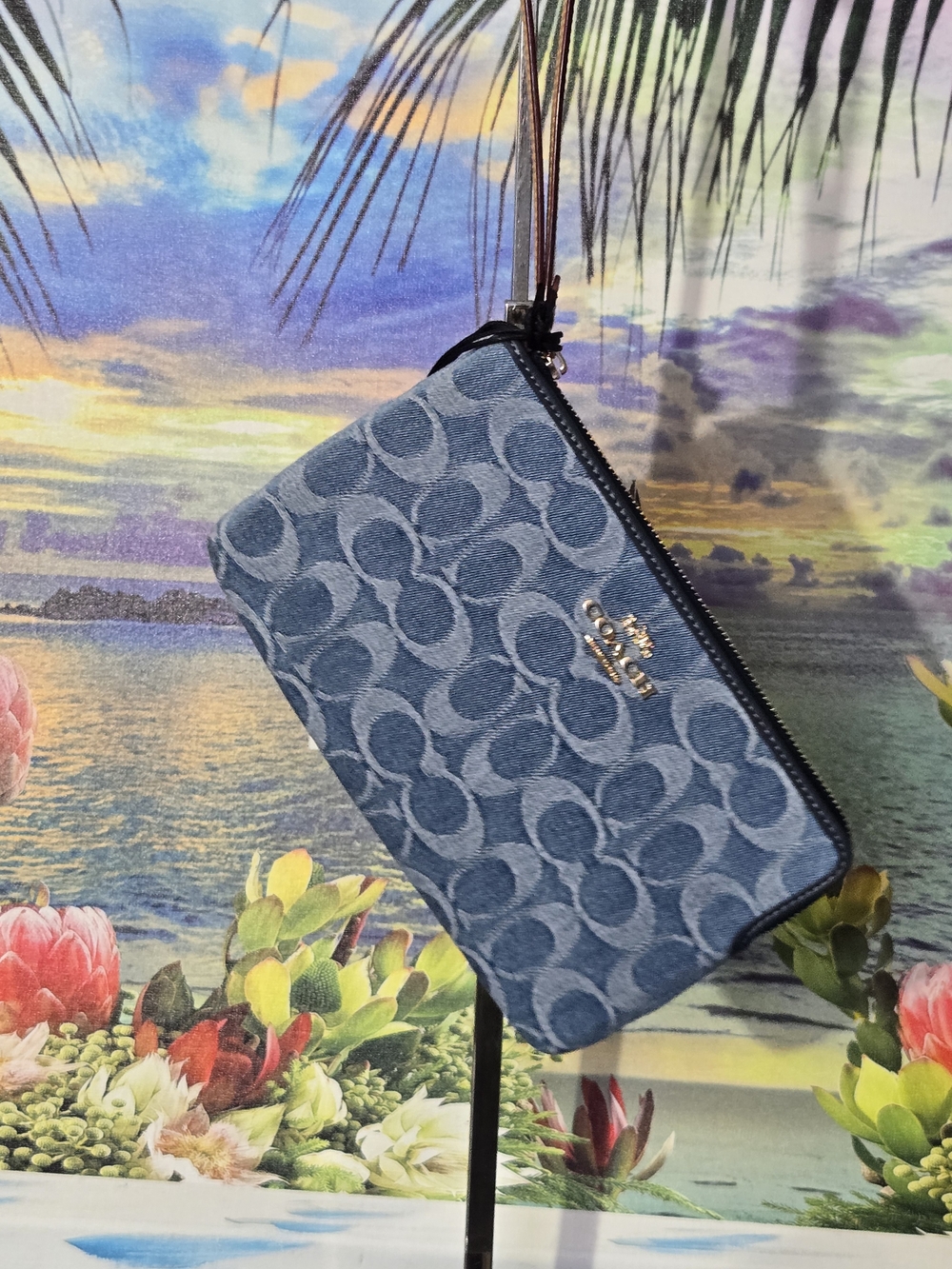 NWT Coach Large Wristlet In Signature Denim